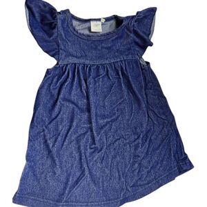 Baby Girl 12M Soft Blue Denim Knit Dress Summer Casual Ruffled Short Sleeve Cute